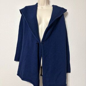 Vince Sophia Deep Blue Safety Pin Shawl Collar Hooded Cardigan 50% Yak, 50% Wool